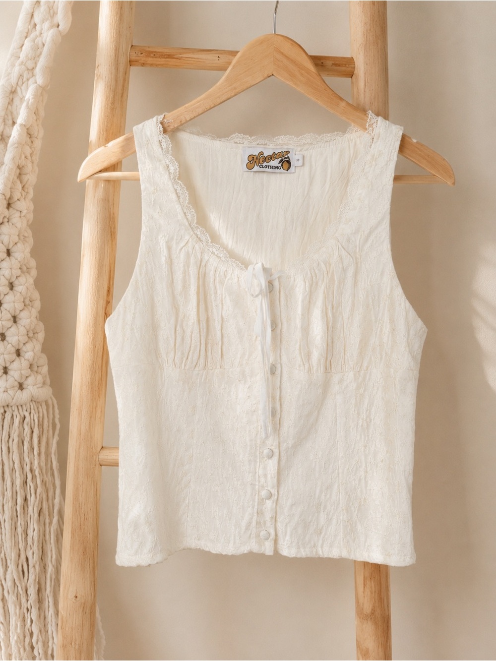 Lace-Trim Button Front Tank